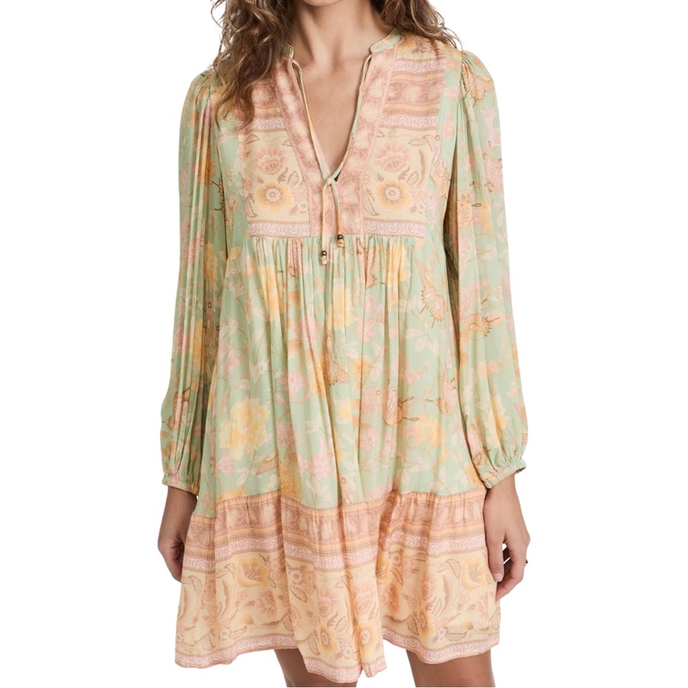 Spell & the Gypsy Butterfly Boho Tunic Dress Botanical Pastel Size XS